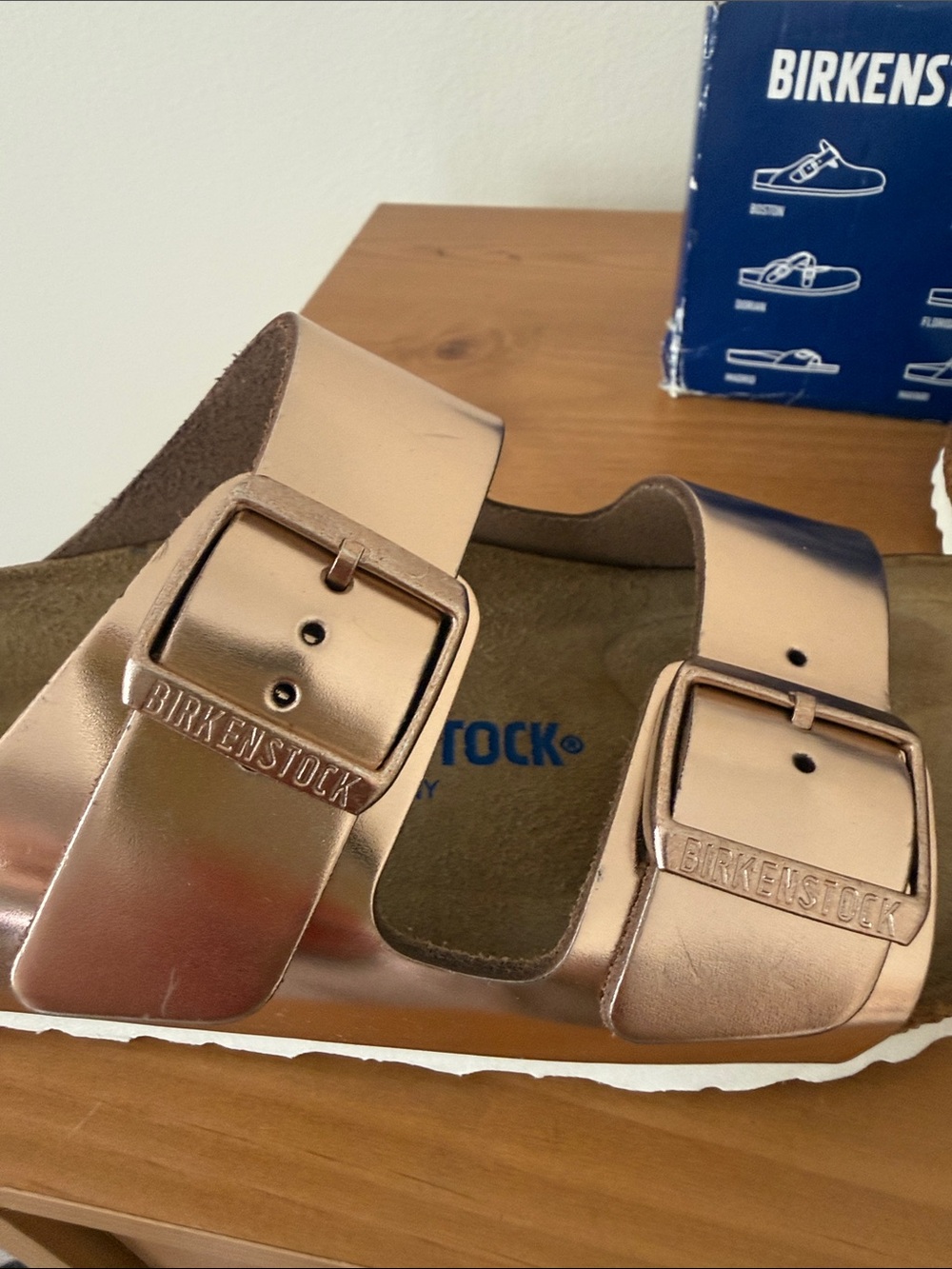 Birkenstock Arizona Metallic Rose Gold Double Strap Sandals - Metallic Rose - Picture 5 of 7